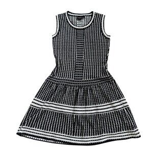 iRoo Women's Sweater Dress 38 Black White Geometric Knit Sleeveless Fit & Flare